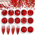 New 12Pcs/24Pcs Set Valentine's Day Nail Art Glitter Red Heart Star Design Nail Decorations 3D Holographic Nail Art Glitter