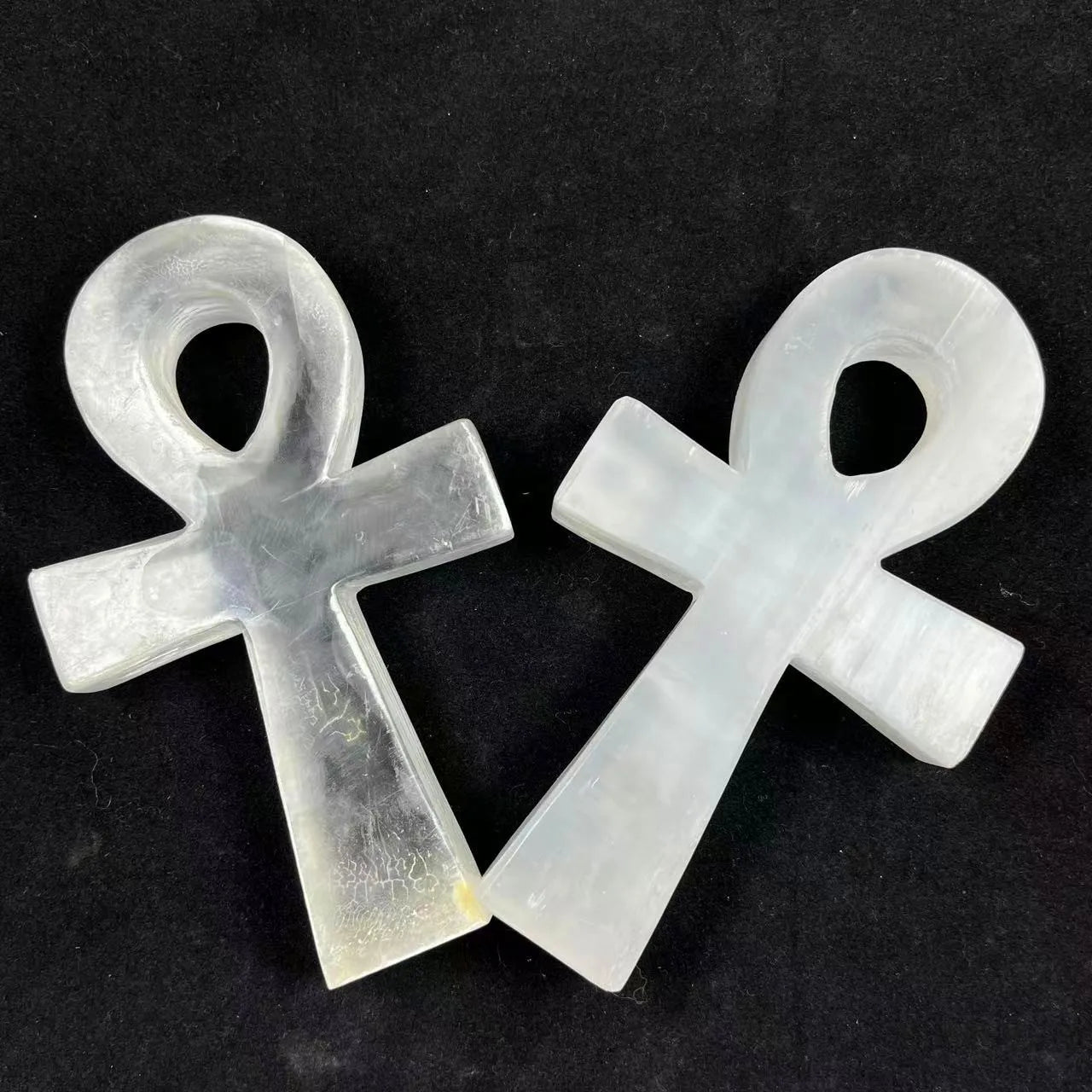 Factory Customization Crystal Crafts Selenite Ankh Cross Natural Crystal Carving for Meditation