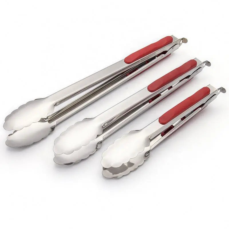 Stainless Steel Kitchen Tongs Non-Stick Food Tongs With Silicone Tips and Stand for BBQGrill or Household Cooking