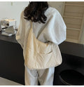 Beige 20l Daily Multi-pocket Zippered Canvas Tote Bag for Work Woman Teenagers Girls Travel High Schoolers