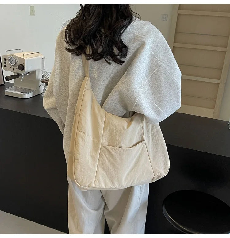 Beige 20l Daily Multi-pocket Zippered Canvas Tote Bag for Work Woman Teenagers Girls Travel High Schoolers