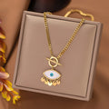 High Quality Gold Plated Stainless Steel OT Clasp Tassel Spiritual Mandala Third Evils Devil's Eye Pendant Necklace