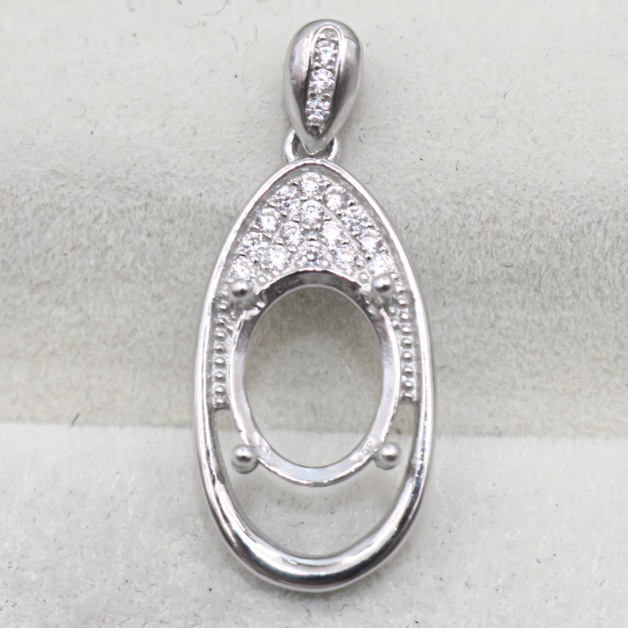 Sterling Silver 8*10mm Semi Mount Pendant Empty Frame Blank Support Setting S925 Base Holder Without Center Stone for DIY Inlay