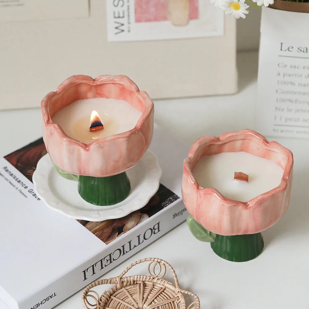 Creative Unique Warm Tulips Jar Premium Eco-Friendly Soy Wax Handicrafts Holiday Diwali Aromatherapy Scented Candles
