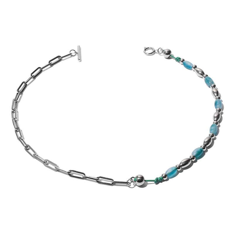 New Arrival Women's Titanium Stainless Steel Color Matching Natural Stone Sweater Chain Necklace Trendy for Autumn Parties
