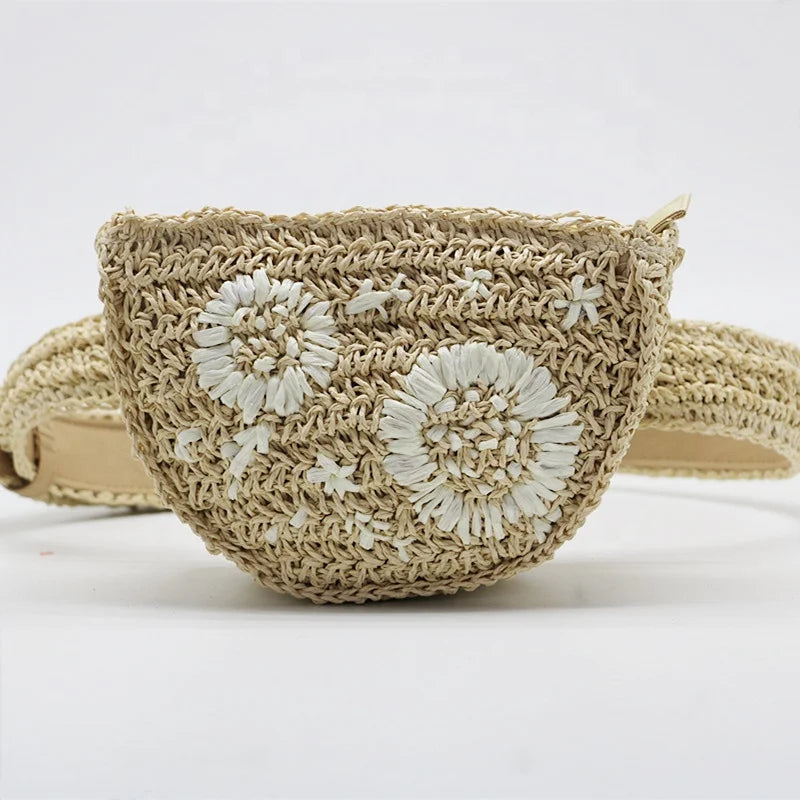 New Design Fashion Women Outdoor Handmade Paper Straw Woven Bag Fanny Pack Beach Bag Summer Straw Waist Belt Bag
