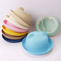 Summer Solid Color Cute Baby Cap With Ears Straw Hat Girl Boy Bucket Hat Kids Children Beach Sun Hat for Travel