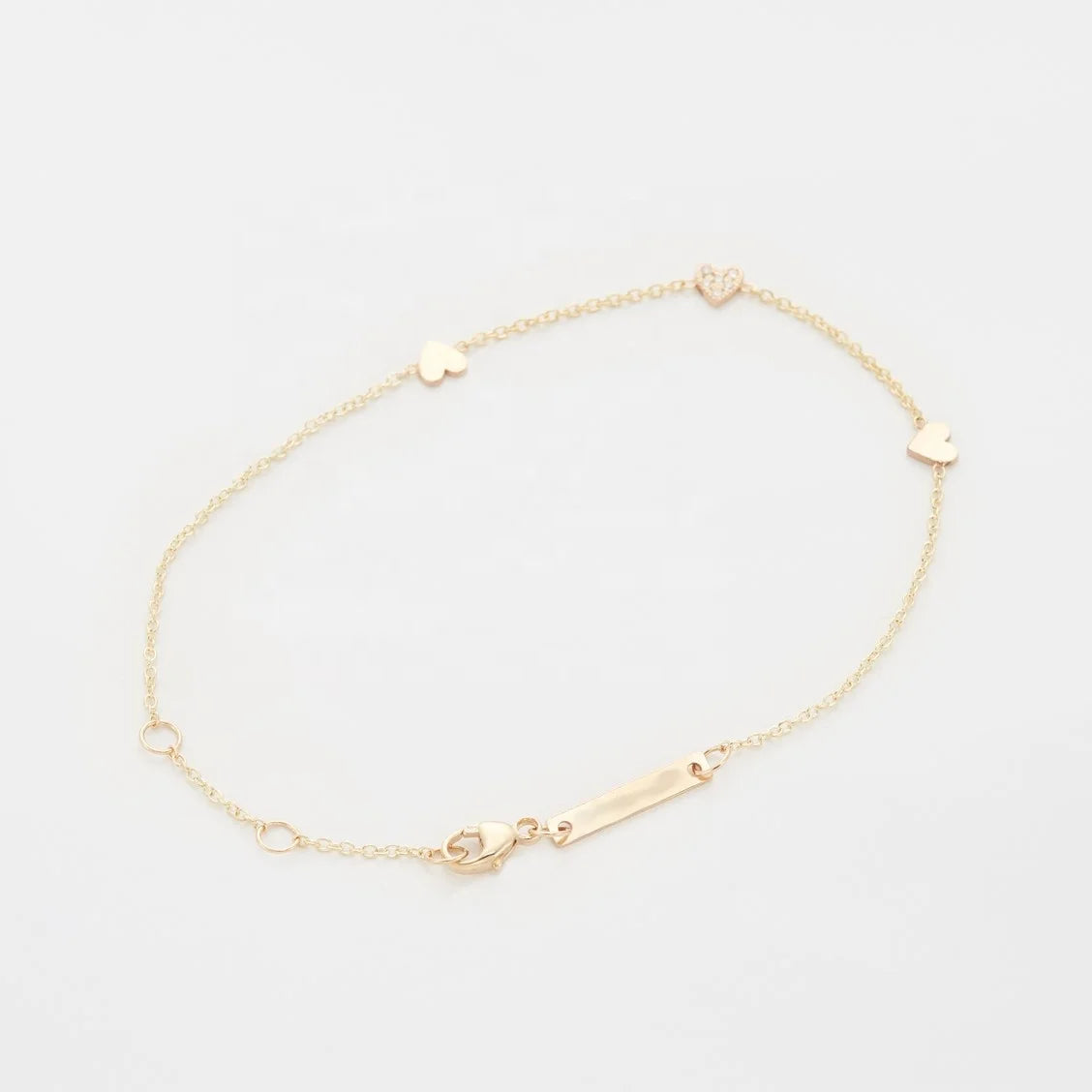 Trendy Wholesale Jewelry 18k Gold 925 Sterling Silver CZ Heart Link bracelet