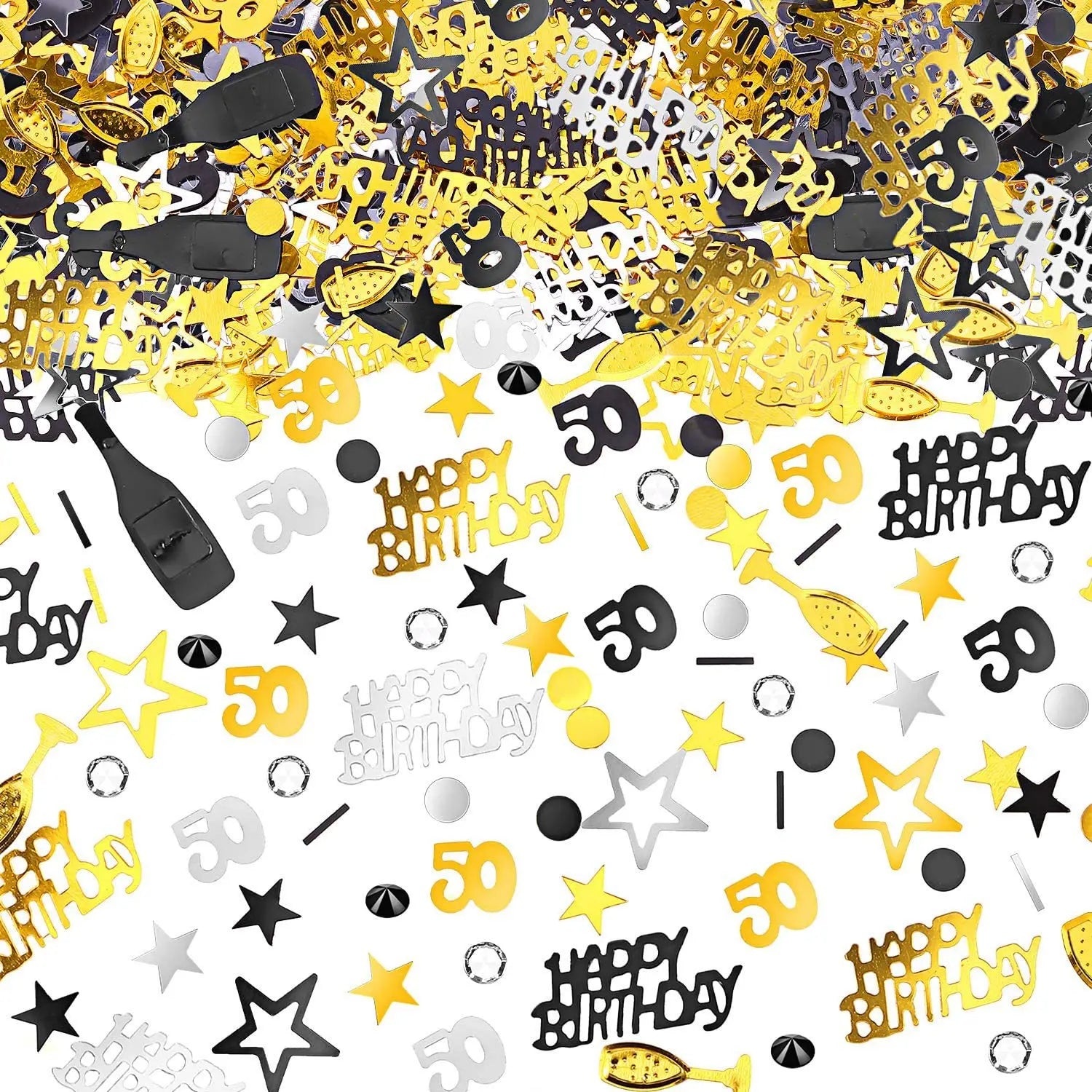 Nicro 30g Colorful Metallic Star Champagne Bottle Dot Party Supplies Happy New Year Black and Gold Happy Birthday Confetti Kit
