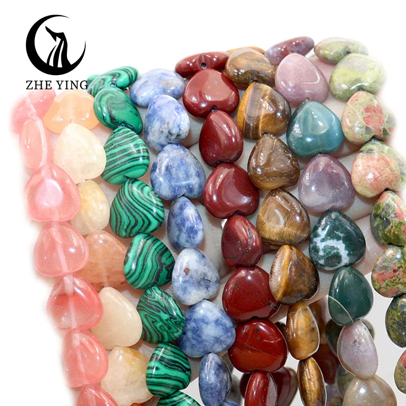 Zhe Ying 10x10x5mm Heart Shaped Beads Natural Stone Bracelet Crystal Loose Spacer Gemstone Heart Beads for Jewelry Making