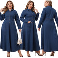 Y218329 Trendy Plus Size Denim Dresses Women Casual Long Sleeve Turn-down Collar Single Breasted Maxi Jeans Dresses for Women