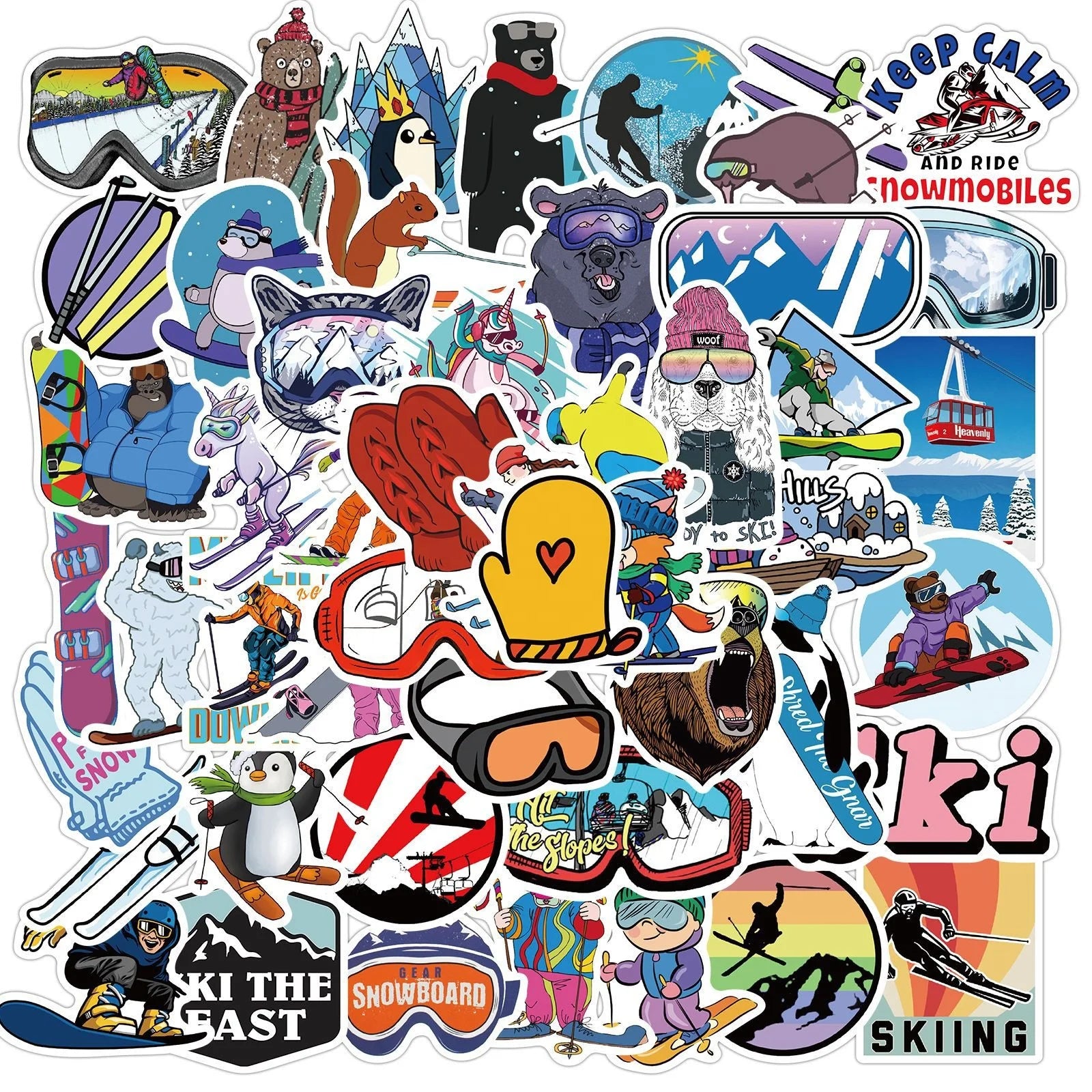 50Pcs Winter Ski Sport Outdoor Sticker for Boy Girl Notebook Bottle Skateboard Luggage Laptop Diy Decor Ski Stickers