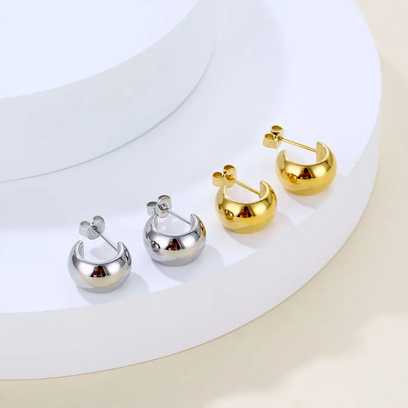 MICCI Stainless Steel Chunky Gold  Piercing Earrings Studs ear rings Jewelry For Women 18K Gold Plated Silver  Earrings