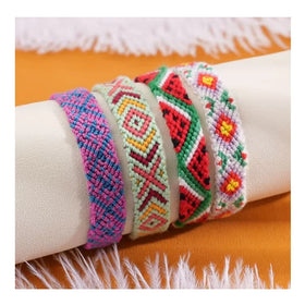 Fashion Tibetan Style Colorful Watermelon Rhombus Waxed Cotton Friendship Braided Bracelet Fine Jewlery Bracelets for Women