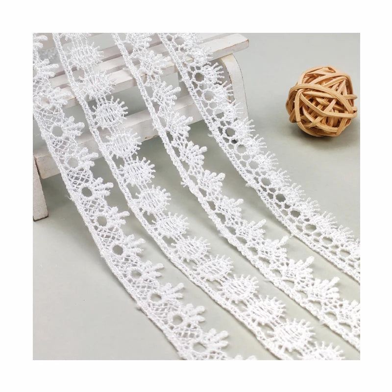 Manufacturer Wholesale Low Price 1.6cm Polyester Guipure White Embroidery Lace Trim for Bridal Dress Garment T11977