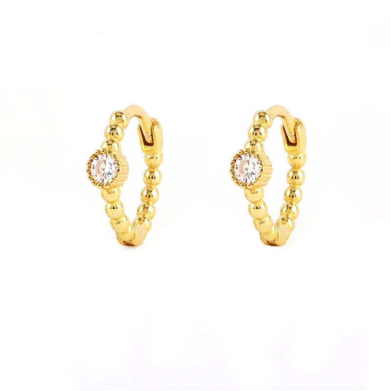 Minimalist Jewelry Fashion 925 Sterling Silver Earring Colorful Round Diamond Bead Shape Gold Plated Hoop Earrings Women