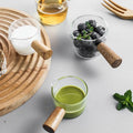 Mini Glass Espresso Coffee Milk Pitcher Jug Measuring Cup Dipping Sauce Cups With Wooden Handle