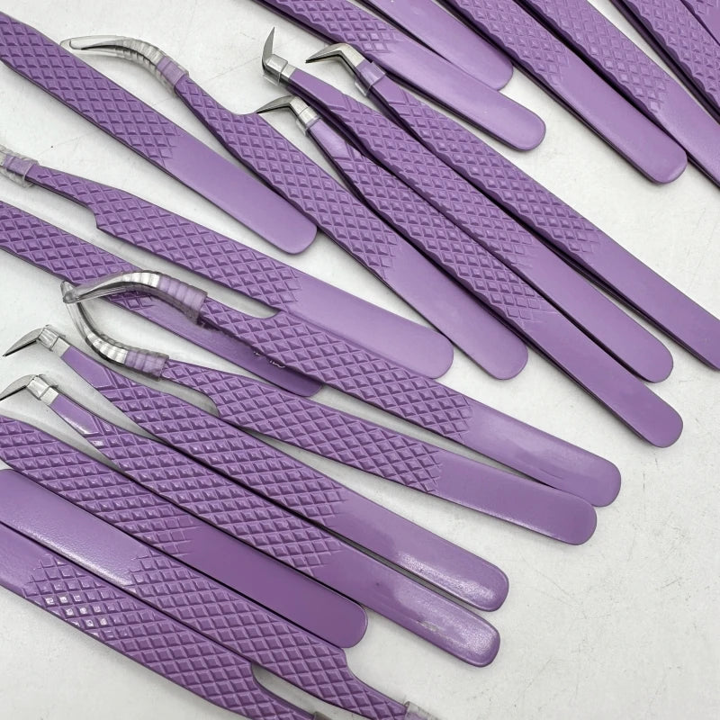 Private Label Custom Eyelash Extension Tweezers 45 75 Degree Strong Hold with Fiber Tip Stainless Steel Material