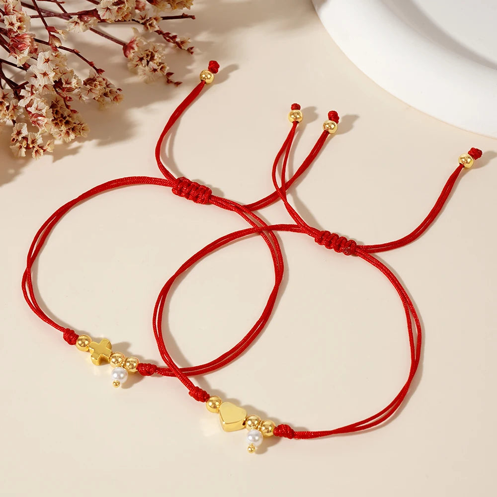 Go2boho New Hot Fashion Handmade Jewelry Etsy Bileklik Boho Heart Cross Charm Red Cord Adjustable Copper Beaded Bracelets Gift