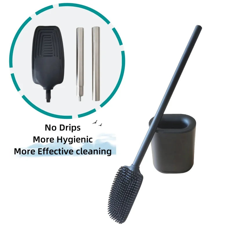 New Bathroom Toilet Brush Black for Effective Cleaning Long Handle Toilet Brush Silicone Black