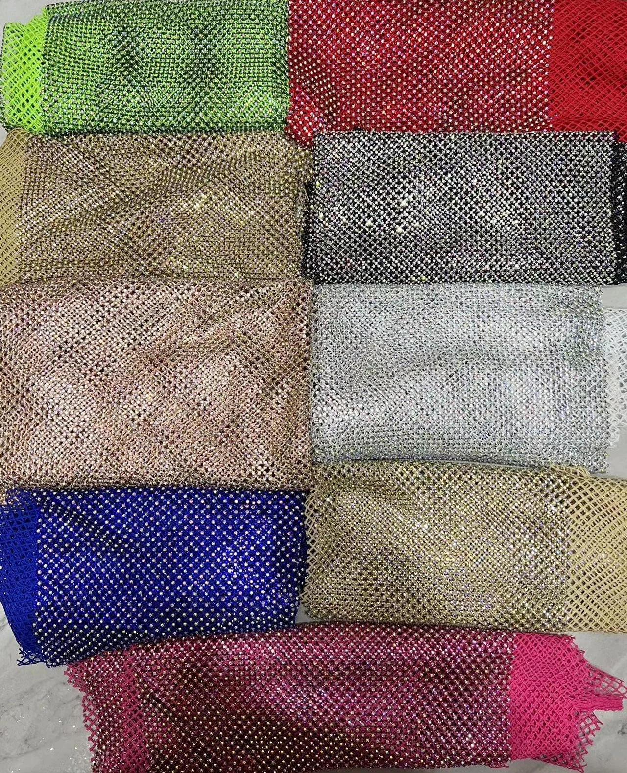 4 Way Stretchy Heavy Rhinestone Fabric Full Embellished Silver Rhinestones on Tulle Fabric for Prom Party Dress