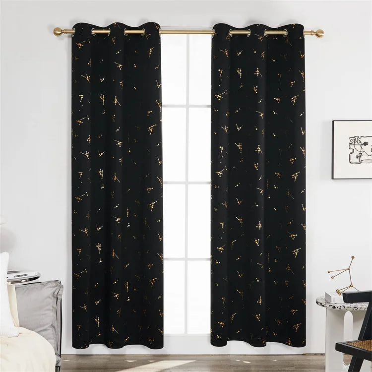 Factory Supply Popular Floral Pattern Foil Printed Thermal Insulated Black Gold Curtains High Shading European American Style