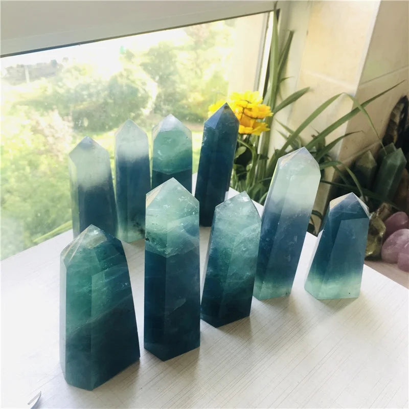 Natural Healing Crystal Tower Blue Rainbow Fluorite Point