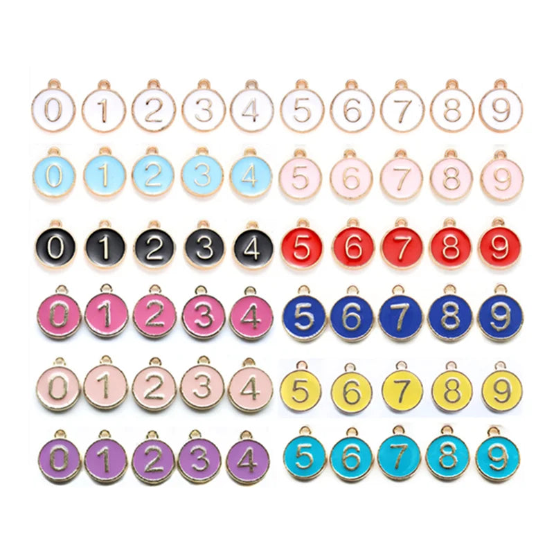 Alloy Enamel Number Charms for Children Flat Round 0-9 Number Pendants Wholesale DIY Jewelry Making Accessory