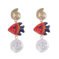 2025 New Arrival Summer New Ocean Vacation Style Alloy Starfish Conch Colorful Fish Long Earrings Starfish Hook Earrings Women