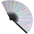 2025 Popular Holographic Folding Bamboo Hand Fan Rave Clack Fabric Fan Handheld Fan for Festivals Parties Accessories