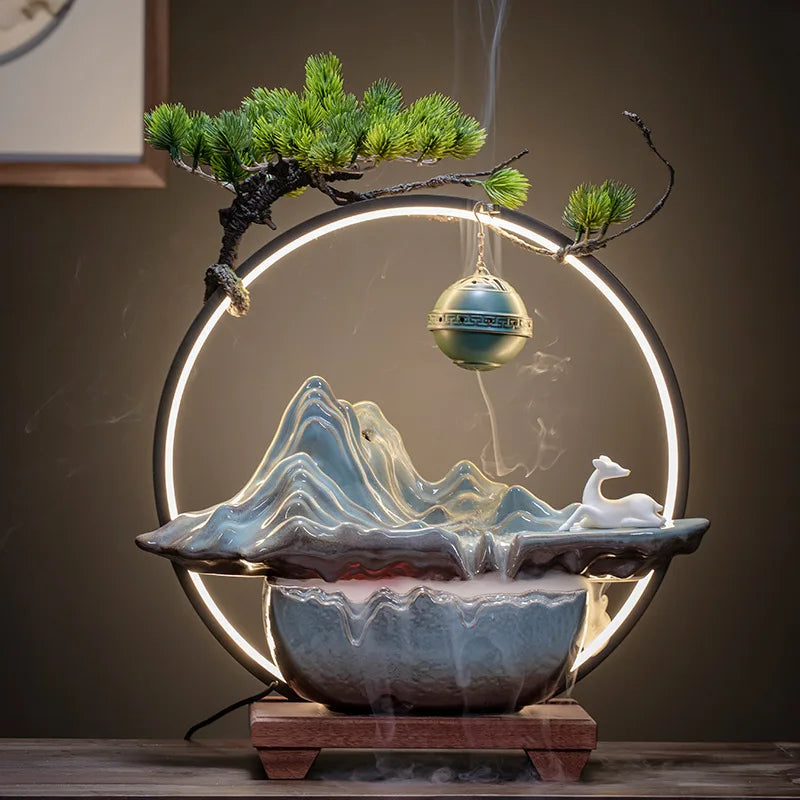 2024 Factory Holder Home Office Decoration Led Light Backflow Waterfall Incense Burner