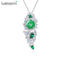 LUOTEEMI Luxury Large Women Clear Zircon with Green Jade Big Pendant Chain Necklaces Jewelry Wholesale Gifts