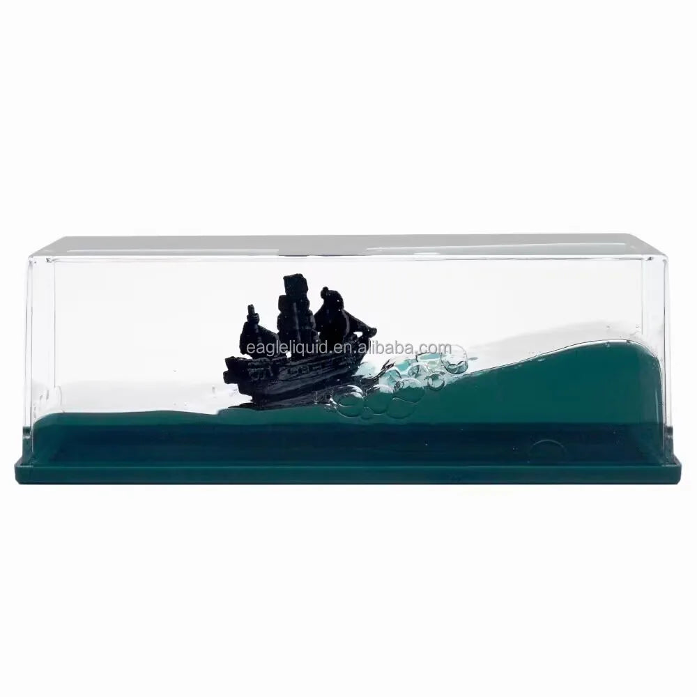 Creative Acrylic Liquid Wave Paperweight Boat Floating Cruise Ship Fluid Ornament Drift Bottle Liquid Paperweight