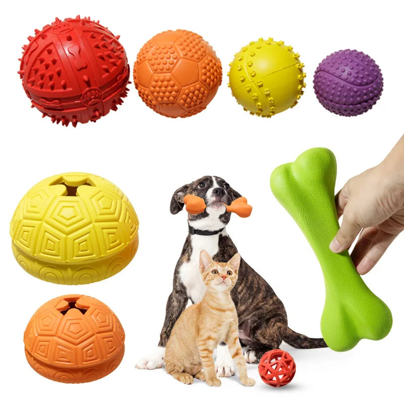 Classic Durable Elastic Wear-Resistant Rubber Chew Toy for Dogs Pet Teething Dog Bone Tortoise Shell Hollow Ball Leaky Bite Toy