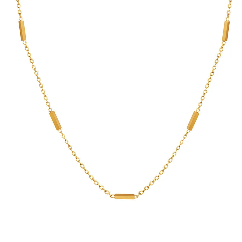 Hot Selling Metal Stainless Steel Thin Rectangular Splicing Chain Collarbone Necklace Jewelry Tarnish Free