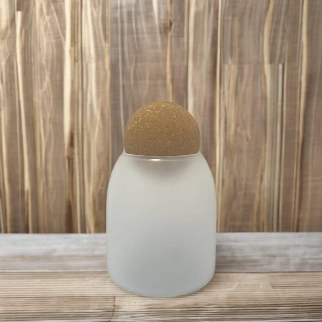 Durable Clear Round Glass Container Jar Set with Wood Cork Lid for Ball Stopper Screen Printed for Candle Making