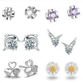 SC Wholesale Multi-type Korean Earrings Stud 925 Silver Post Purple Crystal Zircon Dolphin Flower Clover Heart Stud Earrings