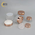 Low MOQ Cosmetic Packaging Pot Container 1oz Frosted Acrylic Powder Use Eco-friendly Plastic PETG Jar with Rose Gold Lid