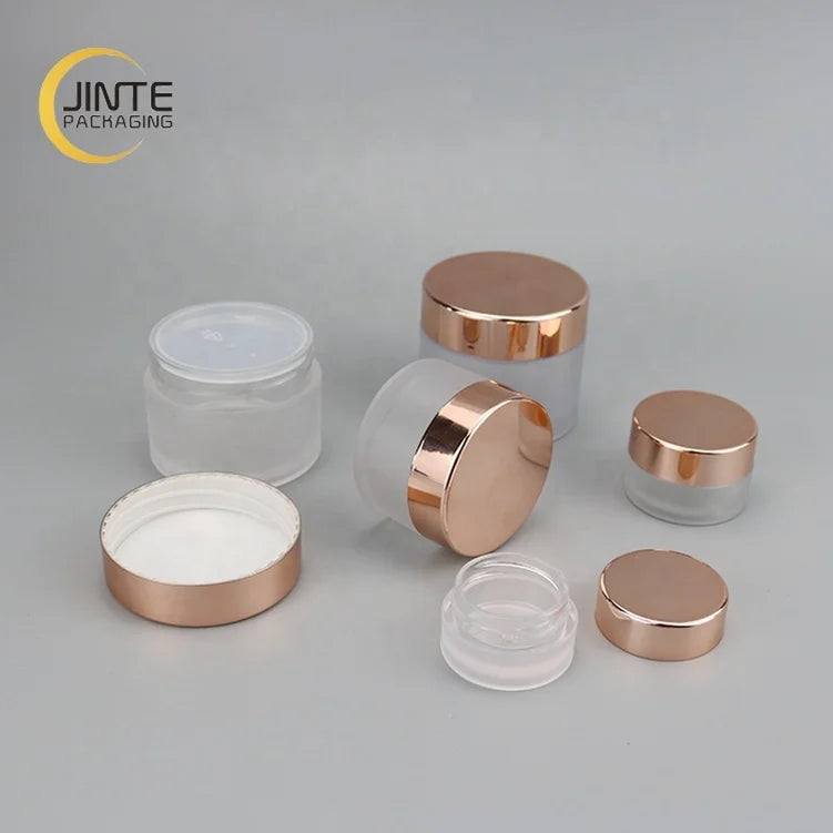 Low MOQ Cosmetic Packaging Pot Container 1oz Frosted Acrylic Powder Use Eco-friendly Plastic PETG Jar with Rose Gold Lid