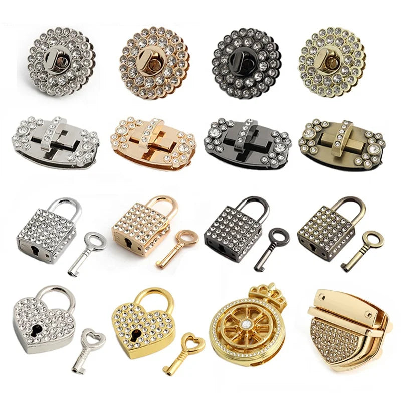 Diamond Rhinestone Turn Lock Clasp Metal Bag Lock Hardware for Handbag Purse DIY Bag Making Replacement Accessories