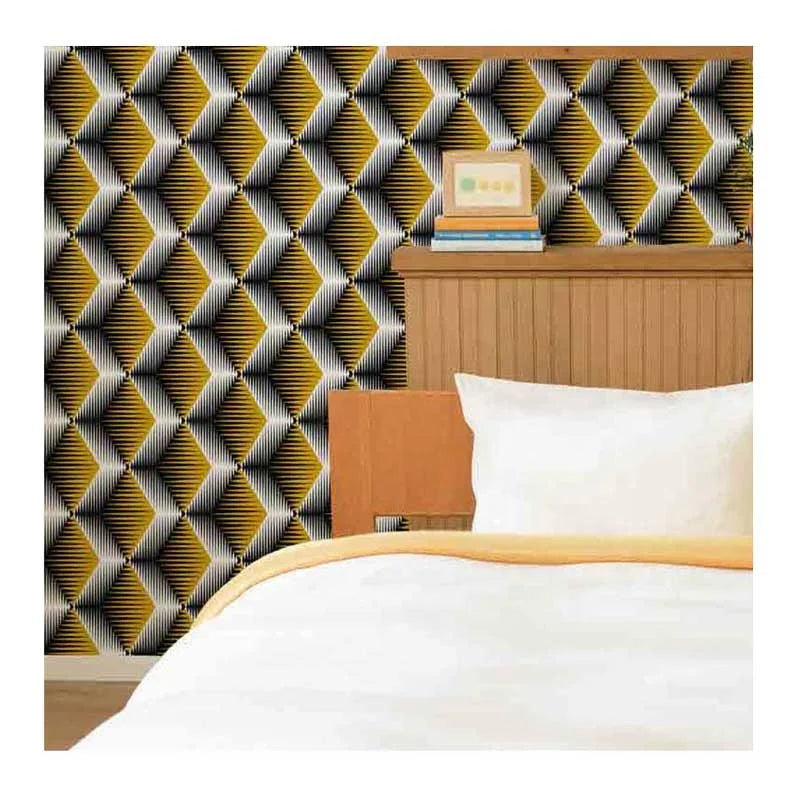High Quality Yellow and Black Geometric Design 3D PVC Bedroom Wallpapers/Wall Coating Waterproof Living Room Bedroom Wallpaper