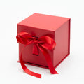 Custom Luxury Rigid Red Color Small Cube Magnetic Foldable Gift Box Packaging with Ribbon