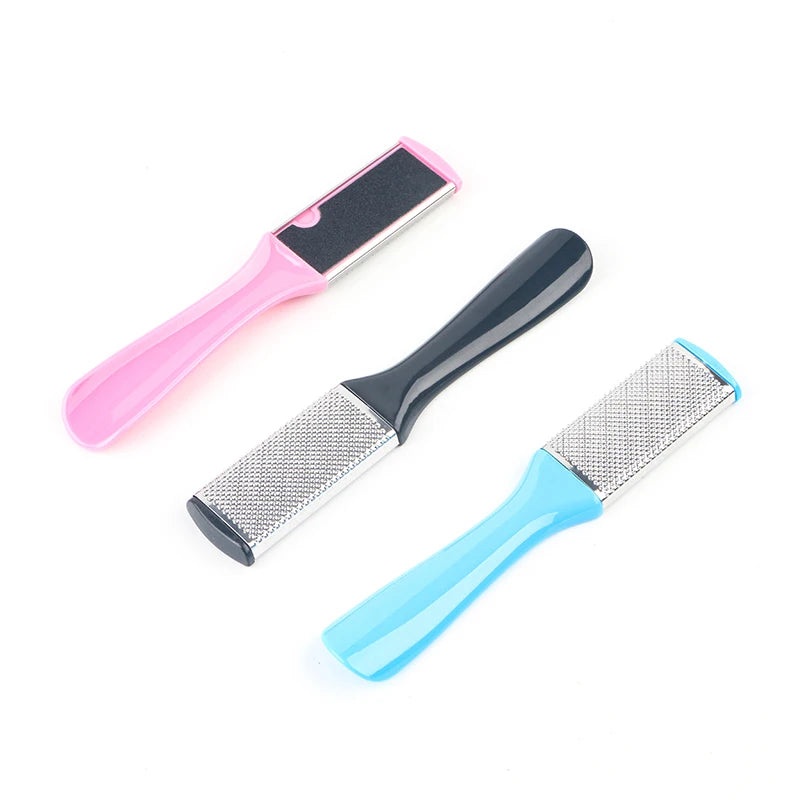 Professional Double-Sided Stainless Steel Foot File Hard Dead Skin Cuticle Cleaner with Plastic Handle for Pedicure