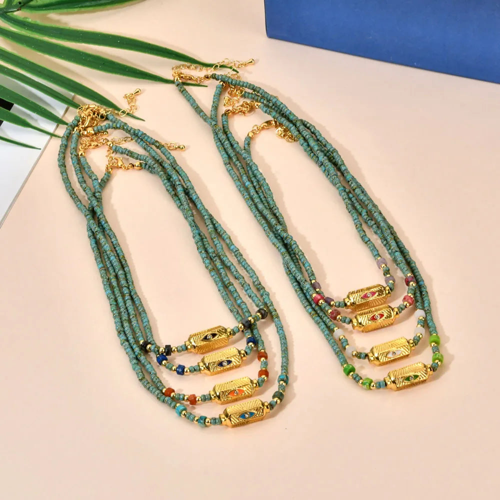 Fine Jewelry Handmade Loose Beads Choker Necklace 18K Gold Plated Colorful Bohemian Enamel Tarot Pendant Necklace