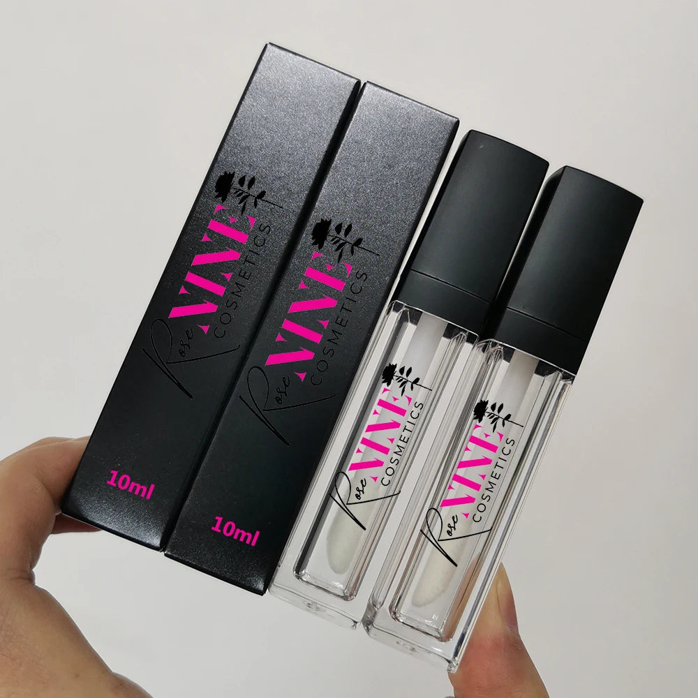 10ml square New Arrival Custom logo Empty Lipgloss Containers Lip Gloss Tubes with Big Brush Big Wand and Box