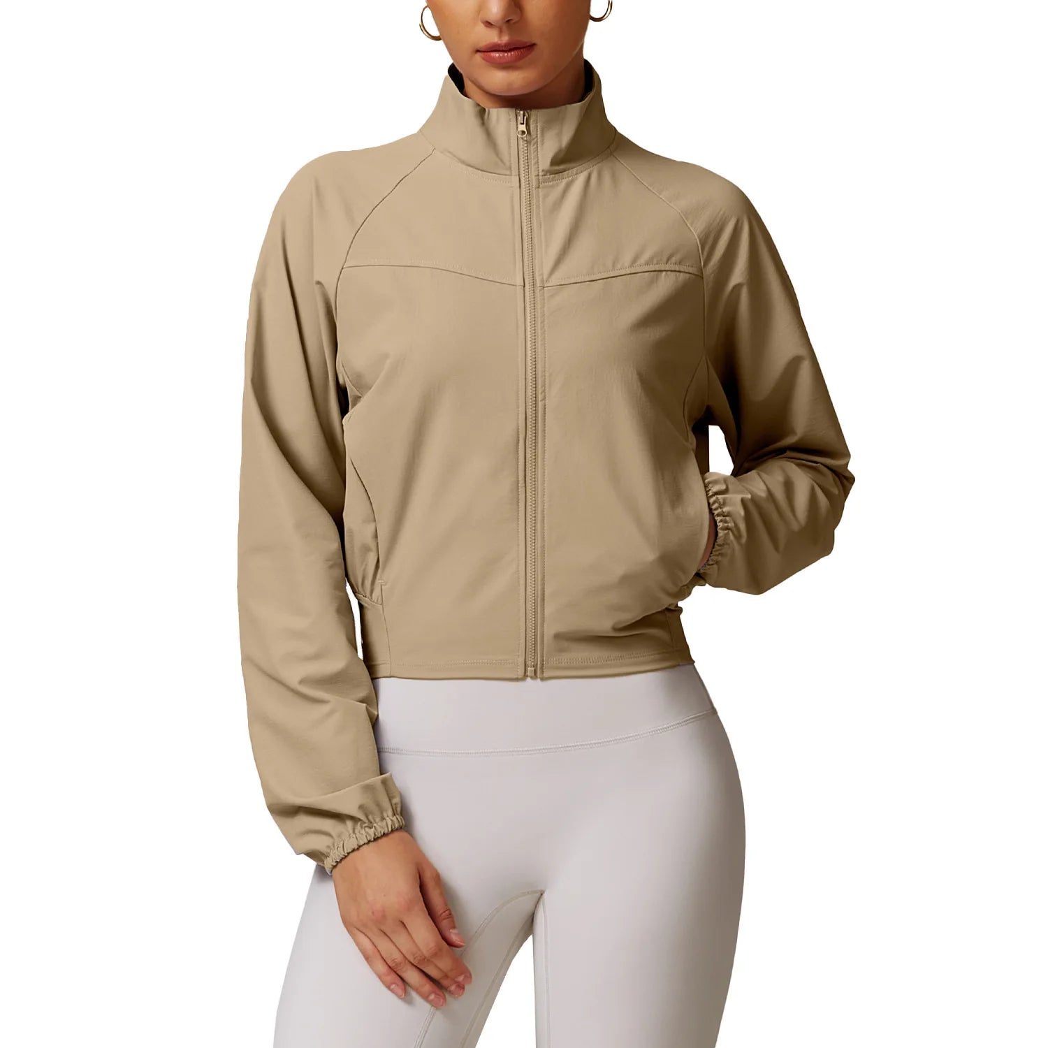 Quick Dry Sports Jacket Women's Thin Windproof Zipper Cardigan Stand up Collar Outdoor Running Long Sleeves Yoga Suit Jacket