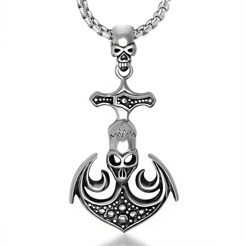 Akiss Biker Viking Jewelry New Arrival Hip Hop Skull Anchor High Quality Titanium Stainless Steel Men's Fine Pendant Necklace