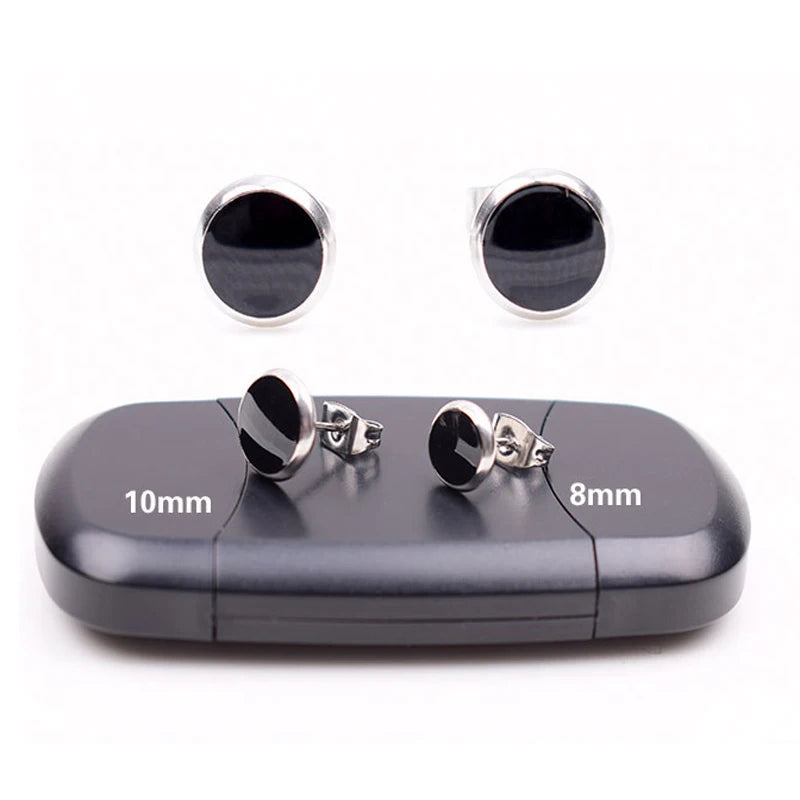 Men's Black Stainless Steel Ear Studs New Fine Needle Round Curved Enamel Surface Oil Dripping for Gift Engagement Anniversary
