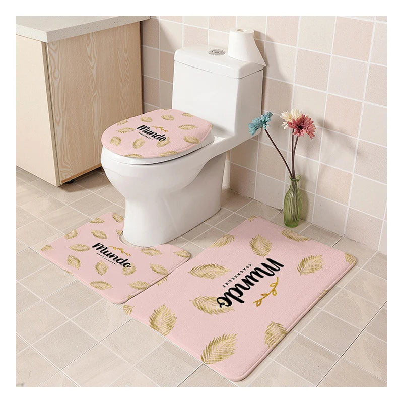 3Pcs Flannel Bathroom Toilet Mat Set Eco-Friendly Non-slip 3D Printed Carpet Floor Mat
