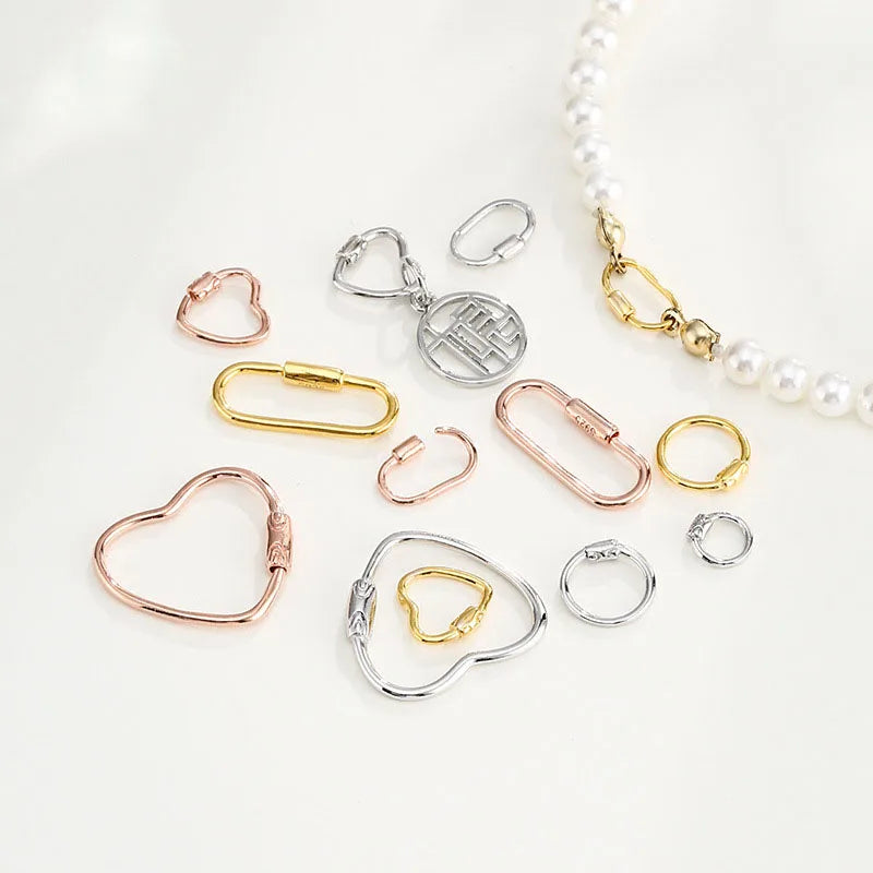 Minimalism Heart Keychain 925 Sterling Silver Polished Hollow Oval Connection Clasp for Jewelry Making Accessories